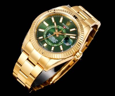 AR Factory Rolex Sky-dweller 42*14.5mm 316L Steel Gold Oyster Bracelet 9002 Movement Green Watch